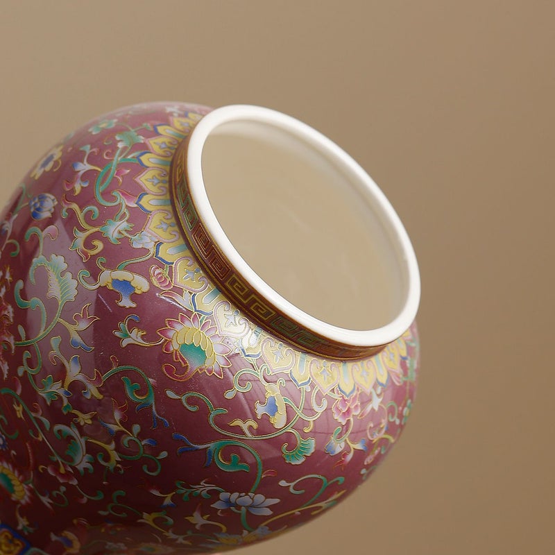 Red Chinese Style Enamelware Ceramic Vase Home Decor Living Room Flower Pot - Image 5