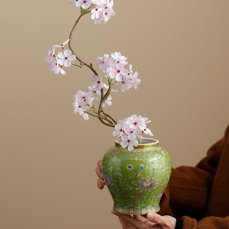 Red Chinese Style Enamelware Ceramic Vase Home Decor Living Room Flower Pot - Image 1