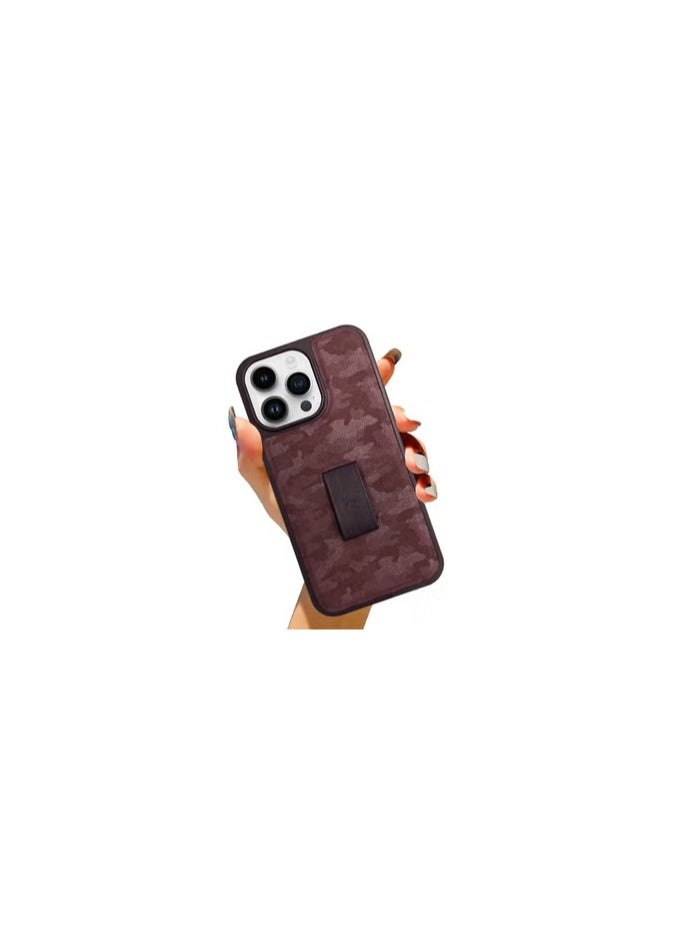 CATANES iPhone 14 Pro Case with Hand Strap Finger Loop Camouflage PU Leather Back Cover Maroon - Image 2