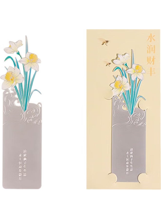 Tatanice Bookmark, Metal Bookmark, Teacher'S Day Gift, Companion Gift, Chinese Style, Creative Floral Design, High-Quality Hollow Bookmark, Gift For Classmates, Birthday Gift - Water-Rich Prosperity - Image 1