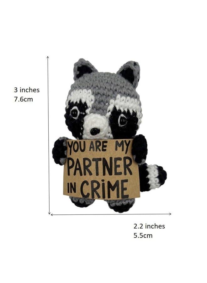 Stitch-Witch Gifts for Best Friend, You're My Partner in Crime, Handmade Cute Crocheted Finished Raccoon Plush Doll, Pocket Hug Token, Stress Balls, Squeeze Balls - Image 5