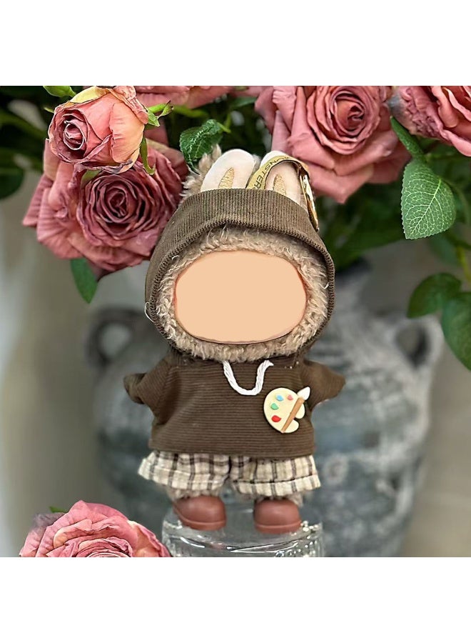 "Little Painter" Outfit: Brown Shirt w/ Paint Palette Print & Checkered Pants + Matching Cap - For 17cm Doll (Doll/Shoes Not Incl.)  - Image 1