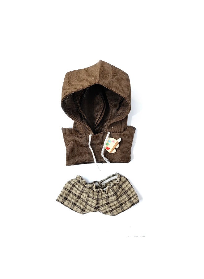 "Little Painter" Outfit: Brown Shirt w/ Paint Palette Print & Checkered Pants + Matching Cap - For 17cm Doll (Doll/Shoes Not Incl.)  - Image 2
