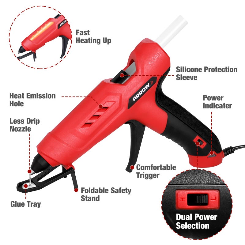 Arrow Fastener Arrow Full Size Dual Temp Glue Gun Kit with 12 Sticks - Professional, High/Low Temperature, Fast Heating, Heavy Duty with Stand for DÃ©cor, Crafts, Repairs, Construction - Image 4