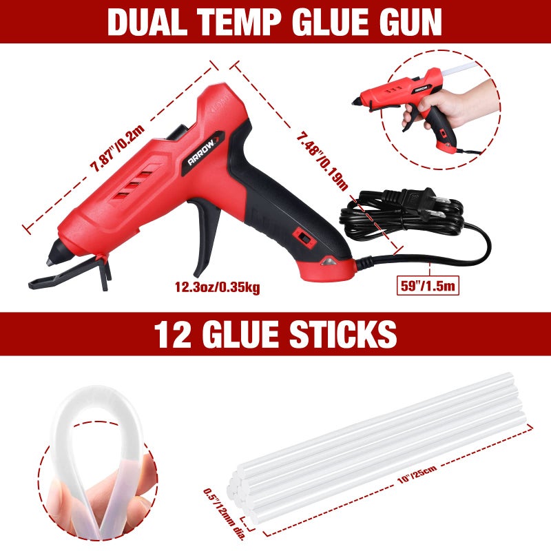 Arrow Fastener Arrow Full Size Dual Temp Glue Gun Kit with 12 Sticks - Professional, High/Low Temperature, Fast Heating, Heavy Duty with Stand for DÃ©cor, Crafts, Repairs, Construction - Image 3