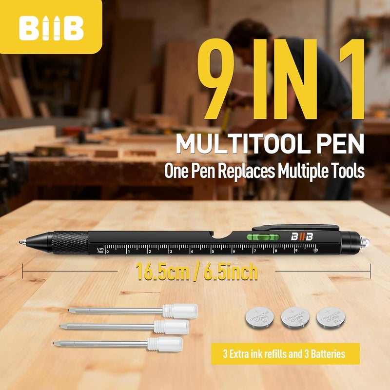 BIIB Gifts for Men, Stocking Stuffers for Men Teens Adults 9 in 1 Multitool Pen, Mens Christmas Gifts for Dad Him Husband, White Elephant Gifts for Adults, Cool Gadgets - Image 3
