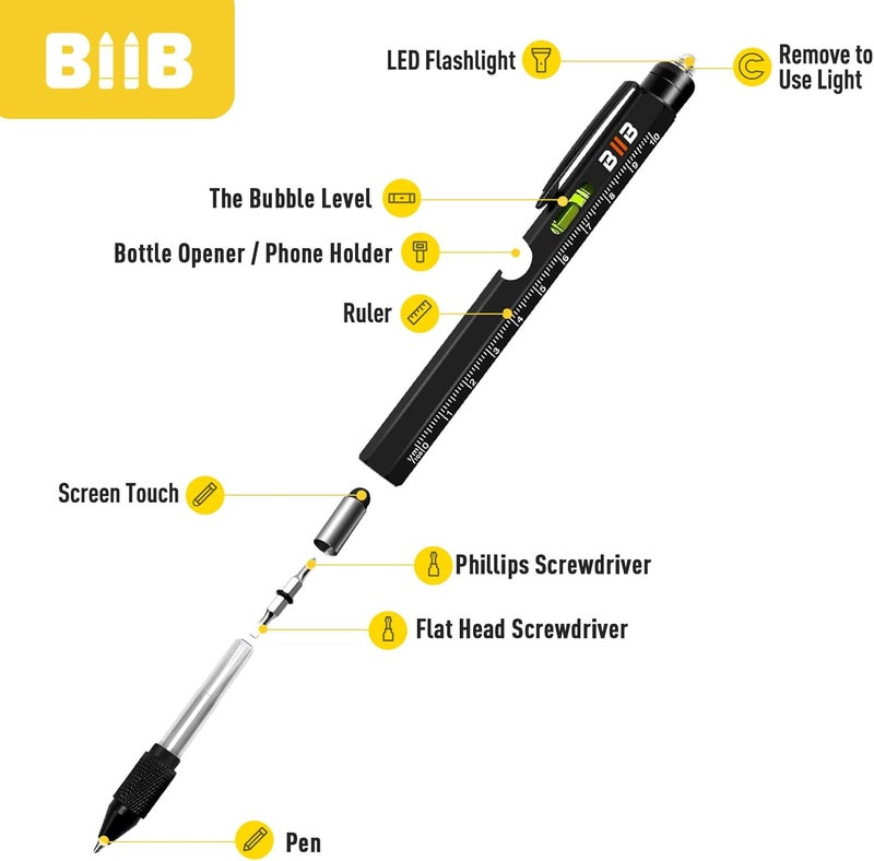 BIIB Gifts for Men, Stocking Stuffers for Men Teens Adults 9 in 1 Multitool Pen, Mens Christmas Gifts for Dad Him Husband, White Elephant Gifts for Adults, Cool Gadgets - Image 5