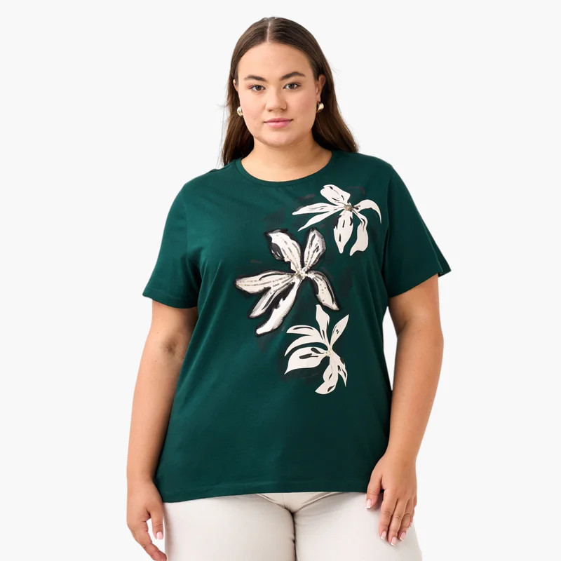  أولا بوبكن Plus Size Ulla Popken Floral Print T-shirt