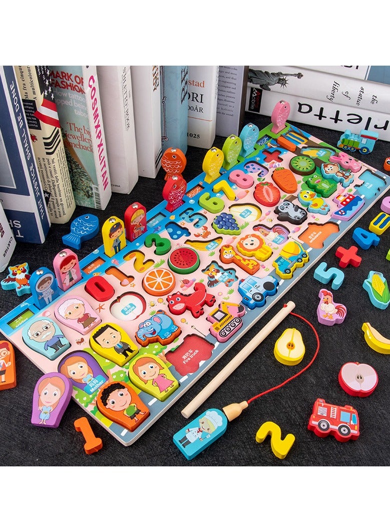 general Educational Wooden Math Toy, Wooden Puzzle Board, Colorful Logarithmic Board, Wooden Magnet Toys, Fishing and Matching Game Toy Set for Kids - Image 3