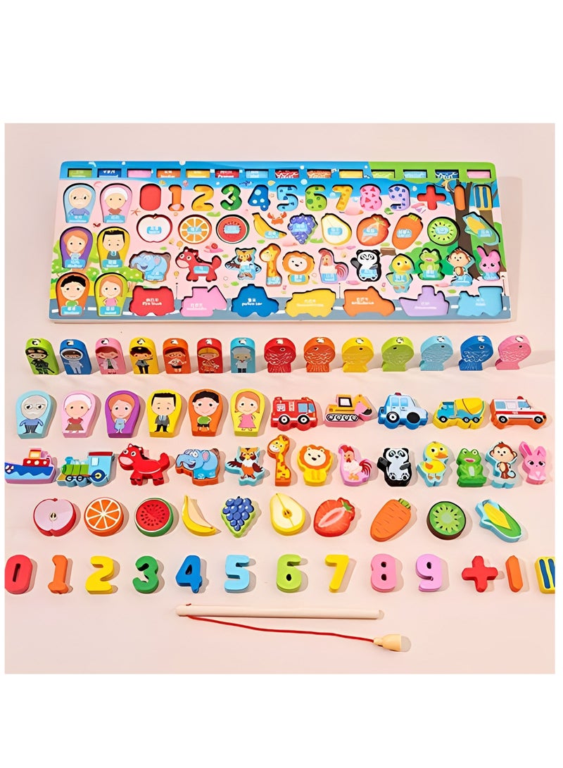 general Educational Wooden Math Toy, Wooden Puzzle Board, Colorful Logarithmic Board, Wooden Magnet Toys, Fishing and Matching Game Toy Set for Kids - Image 4
