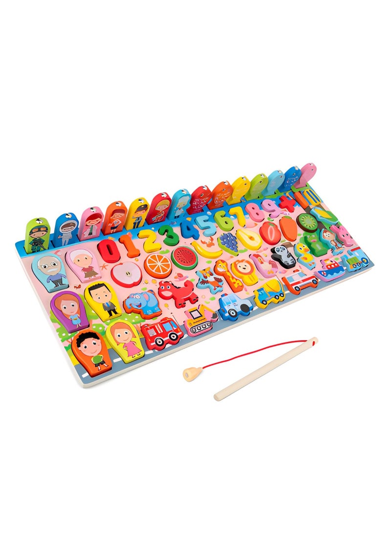 general Educational Wooden Math Toy, Wooden Puzzle Board, Colorful Logarithmic Board, Wooden Magnet Toys, Fishing and Matching Game Toy Set for Kids - Image 2