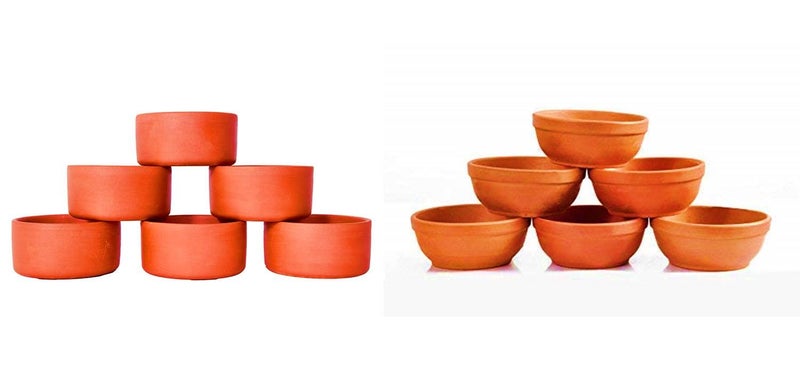 SHRIYAM CRAFTS Clay Katori Serving Bowl Chatni Bowls Pack of 12 Vegetables Bowl with CHATNI Bowl 500 ml Brown - Image 1