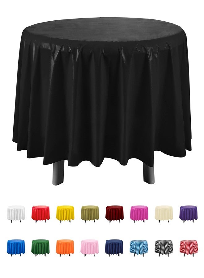 Eleclassi Black 6 Pack Premium Round Disposable Plastic Tablecloth - 84 Inch Round Plastic Table Cloths for Parties Disposable Tablecloth - Round Plastic Tablecloth - Black Round Tablecloth - Image 1