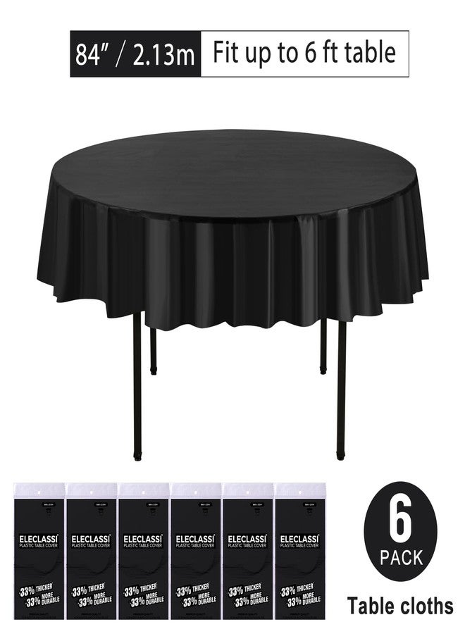 Eleclassi Black 6 Pack Premium Round Disposable Plastic Tablecloth - 84 Inch Round Plastic Table Cloths for Parties Disposable Tablecloth - Round Plastic Tablecloth - Black Round Tablecloth - Image 2