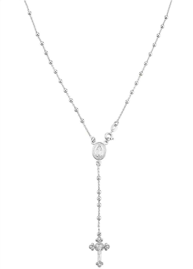 Miabella Italian 925 Sterling Silver or 18K Gold Plated Rosary Bead Cross Y Necklace Chain for Women (sterliing silver, Length 20 Inches) - Image 1