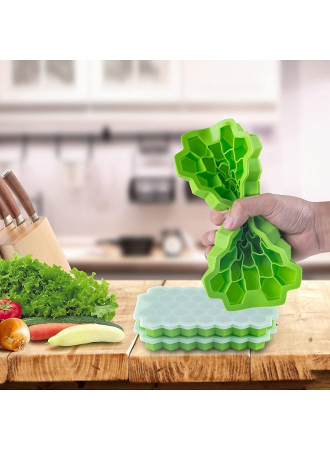 قوالب ثلج فاخرة من السيليكون مع غطاء مانع للتسرب، 74 صلصة ثلج، قوالب ثلج قابلة للاستخدام لاعادة الاستخدام، قوالب سداسية امنة للمشروبات المبردة  والكوكتيل والطعام - Image 5