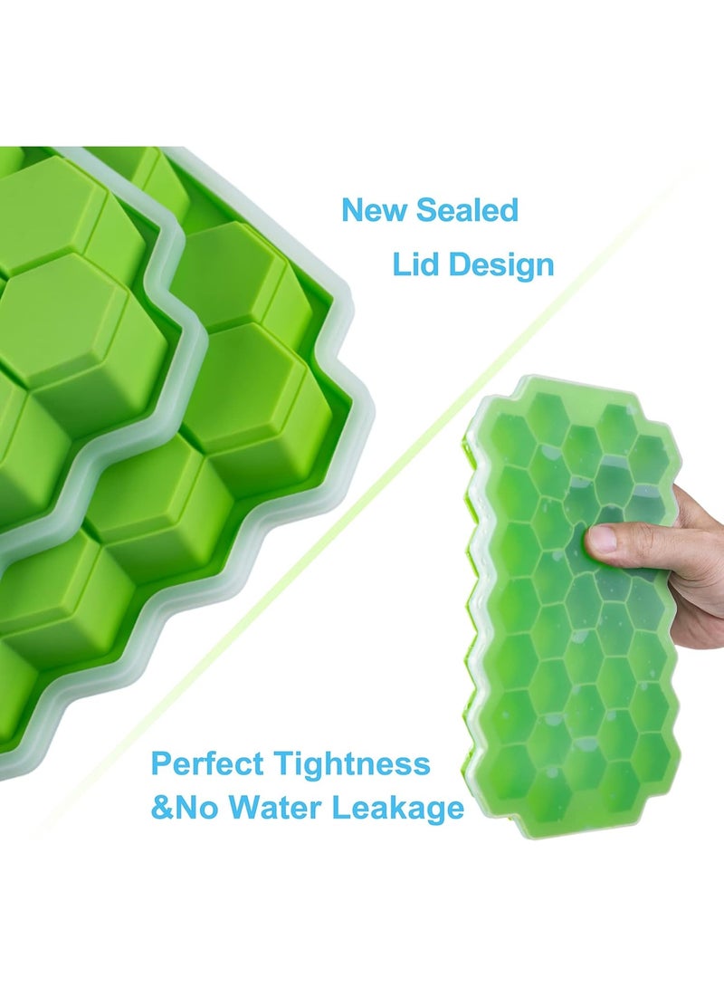 قوالب ثلج فاخرة من السيليكون مع غطاء مانع للتسرب، 74 صلصة ثلج، قوالب ثلج قابلة للاستخدام لاعادة الاستخدام، قوالب سداسية امنة للمشروبات المبردة  والكوكتيل والطعام - Image 3