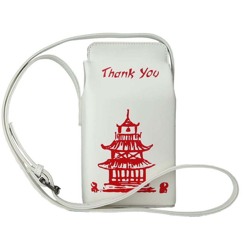 Ondeam Tower Print Crossbody Shoulder Bag,Pu Chinese Takeout Box Totes Purse for Women(White) - Image 1