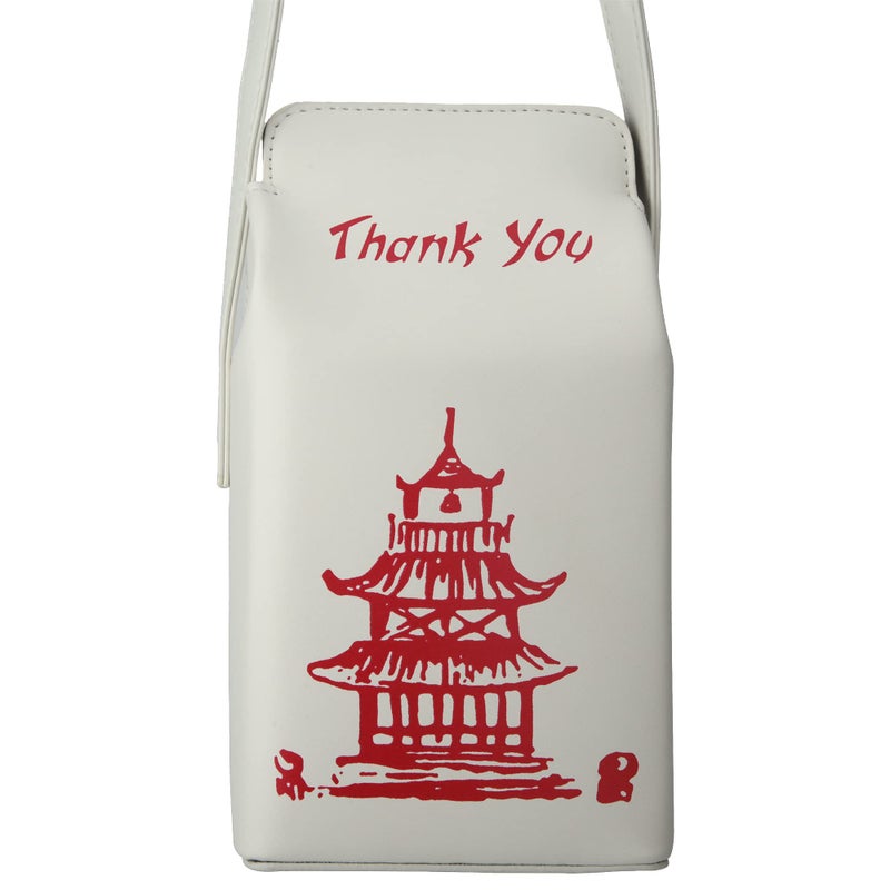 Ondeam Tower Print Crossbody Shoulder Bag,Pu Chinese Takeout Box Totes Purse for Women(White) - Image 5