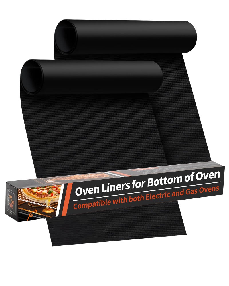 Oven Liners for Bottom of Oven  2 Pack Large Heavy Duty Oven Mats 17x 25 Reusable Matt Liner for Electric Gas Toaster Ovens  Grills BPA  PFOA Free Kitchen Essentials Black