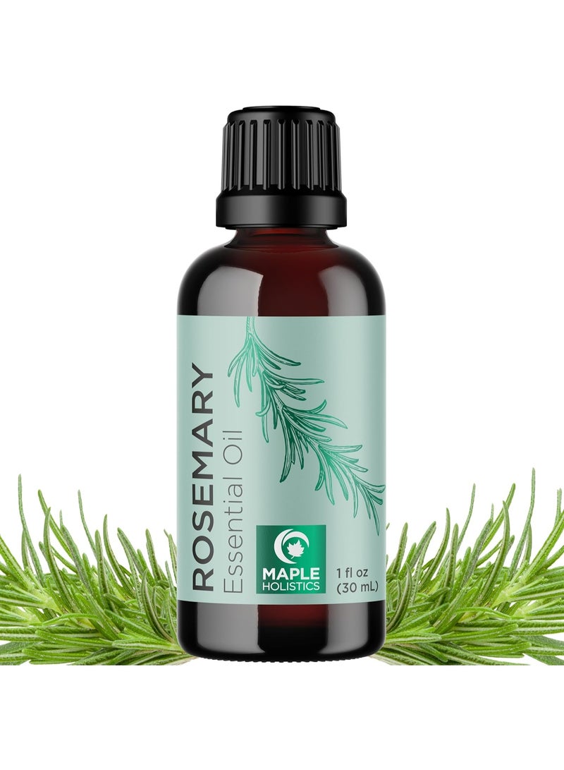 Maple Holistics Pure Rosemary Oil for Hair Skin and Nails - 100% Pure Undiluted Rosemary Essential Oil with Dropper for Topical Uses Aromatherapy Diffusing and Home and Beauty DIYs - Vegan and Cruelty Free (1 Fl Oz) - Image 1