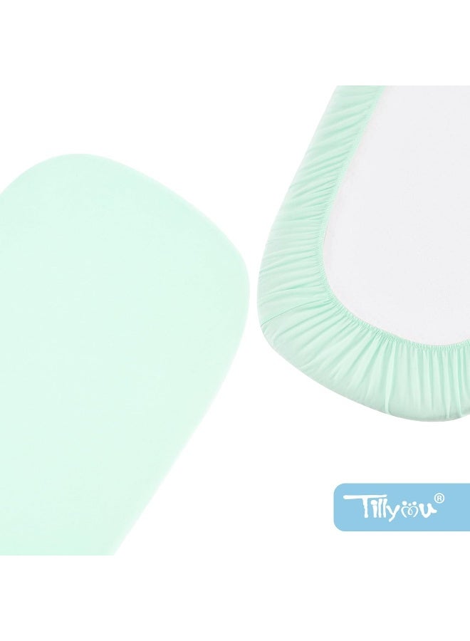 TILLYOU TILLYOU Baby Bassinet Sheets for Girls Boys, Fit for Hourglass Oval Rectangle Bassinet Mattress Sheets, 33”X16”, 2 Pack Green & Pink  - Image 2