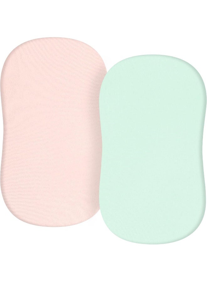 TILLYOU TILLYOU Baby Bassinet Sheets for Girls Boys, Fit for Hourglass Oval Rectangle Bassinet Mattress Sheets, 33”X16”, 2 Pack Green & Pink  - Image 1