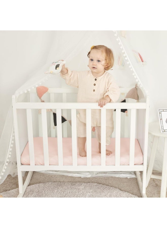 TILLYOU TILLYOU Baby Bassinet Sheets for Girls Boys, Fit for Hourglass Oval Rectangle Bassinet Mattress Sheets, 33”X16”, 2 Pack Green & Pink  - Image 5