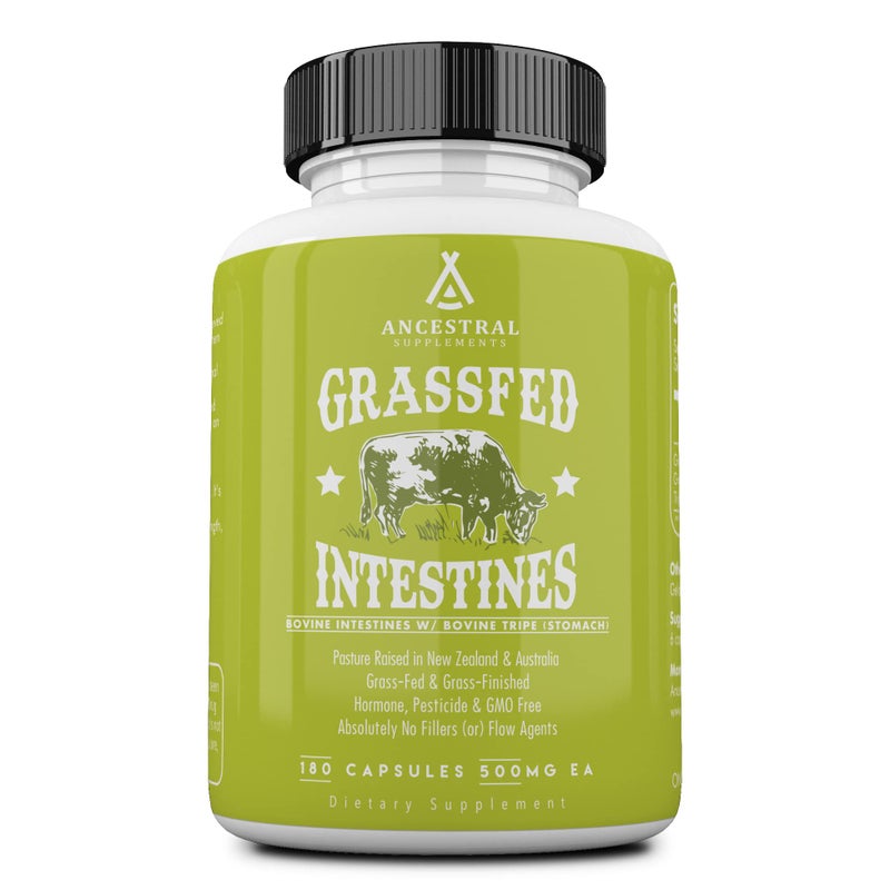 Ancestral Supplements Grass Fed Beef Intestines with Stomach Tripe 3000mg Digestion Supplement Supports Acid Reflux and Gut Intestine and Digestive Health Non GMO 180 Capsules