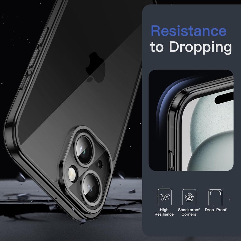 Jetech Case For Iphone 15 6.1-Inch, Non-Yellowing Shockproof Phone Bumper Cover, Camera Lens Full Protection, Anti-Scratch Clear Back Black - Image 5