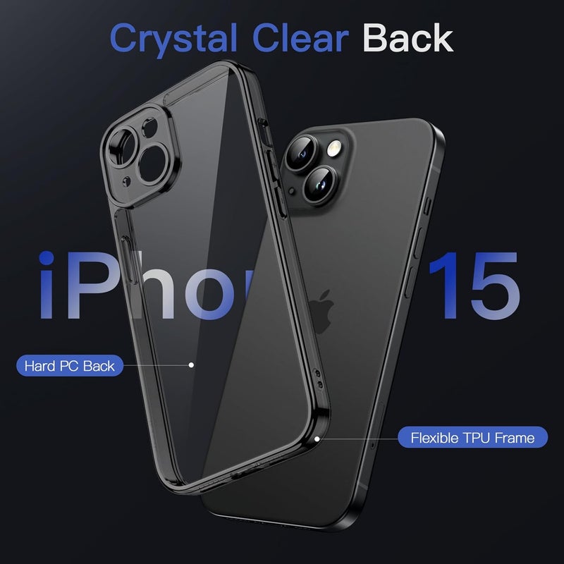 Jetech Case For Iphone 15 6.1-Inch, Non-Yellowing Shockproof Phone Bumper Cover, Camera Lens Full Protection, Anti-Scratch Clear Back Black - Image 3