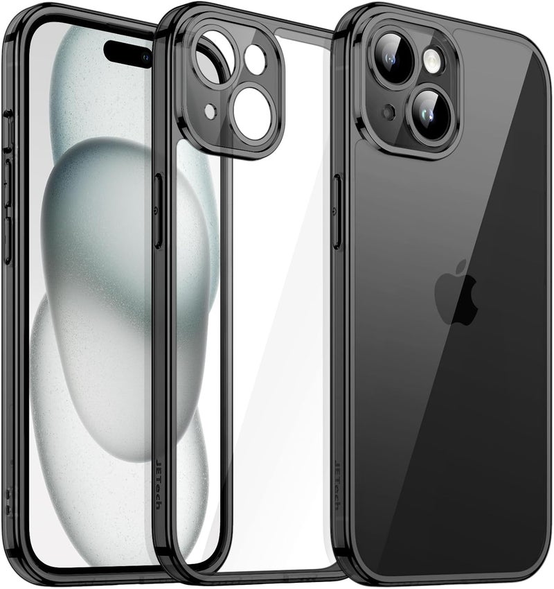 Jetech Case For Iphone 15 6.1-Inch, Non-Yellowing Shockproof Phone Bumper Cover, Camera Lens Full Protection, Anti-Scratch Clear Back Black - Image 1