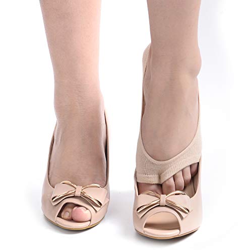 F Flammi Flammi 3/6 Pairs Women Peep Toe Liner Socks No Show with Nonslip Heel Grip (5-8, 3pairs-beige) - Image 3