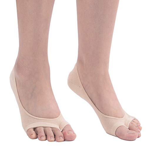 F Flammi Flammi 3/6 Pairs Women Peep Toe Liner Socks No Show with Nonslip Heel Grip (5-8, 3pairs-beige) - Image 1
