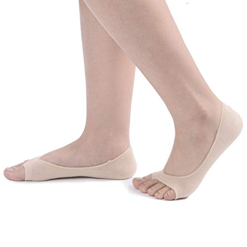 F Flammi Flammi 3/6 Pairs Women Peep Toe Liner Socks No Show with Nonslip Heel Grip (5-8, 3pairs-beige) - Image 2