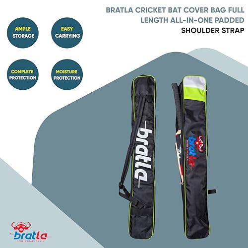 Bratla Cricket Bat Cover Bag Foam Padded, Adjustable Shoulder Strap - Secure and Convenient Cricket Gear Storage Bag Black/Green - Image 3