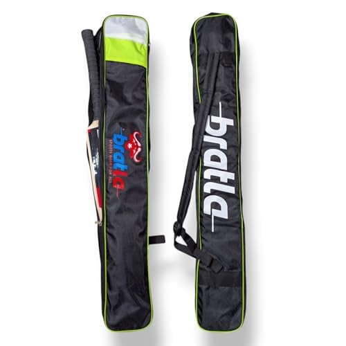 Bratla Cricket Bat Cover Bag Foam Padded, Adjustable Shoulder Strap - Secure and Convenient Cricket Gear Storage Bag Black/Green - Image 1