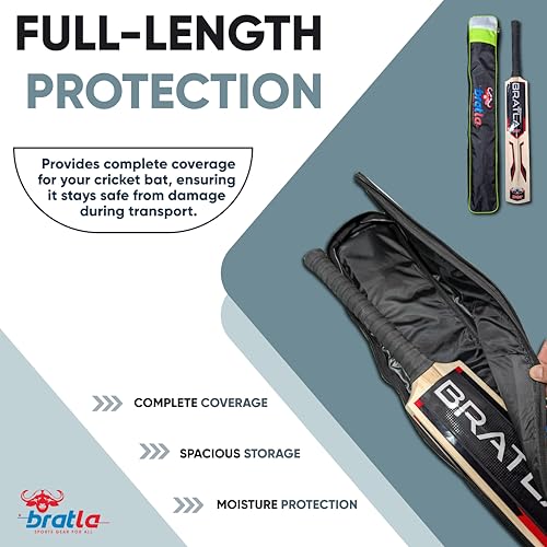 Bratla Cricket Bat Cover Bag Foam Padded, Adjustable Shoulder Strap - Secure and Convenient Cricket Gear Storage Bag Black/Green - Image 2
