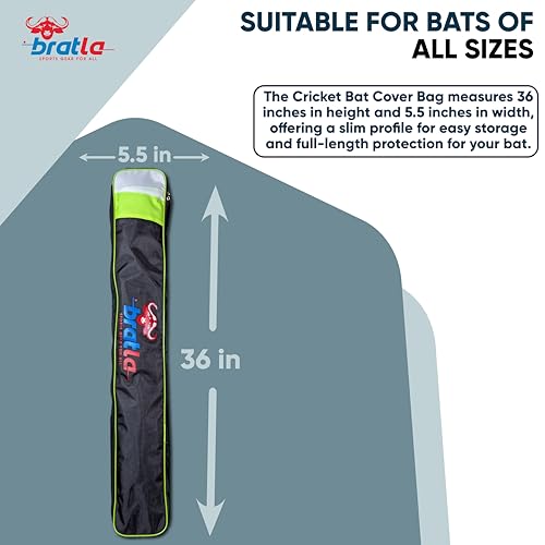 Bratla Cricket Bat Cover Bag Foam Padded, Adjustable Shoulder Strap - Secure and Convenient Cricket Gear Storage Bag Black/Green - Image 4