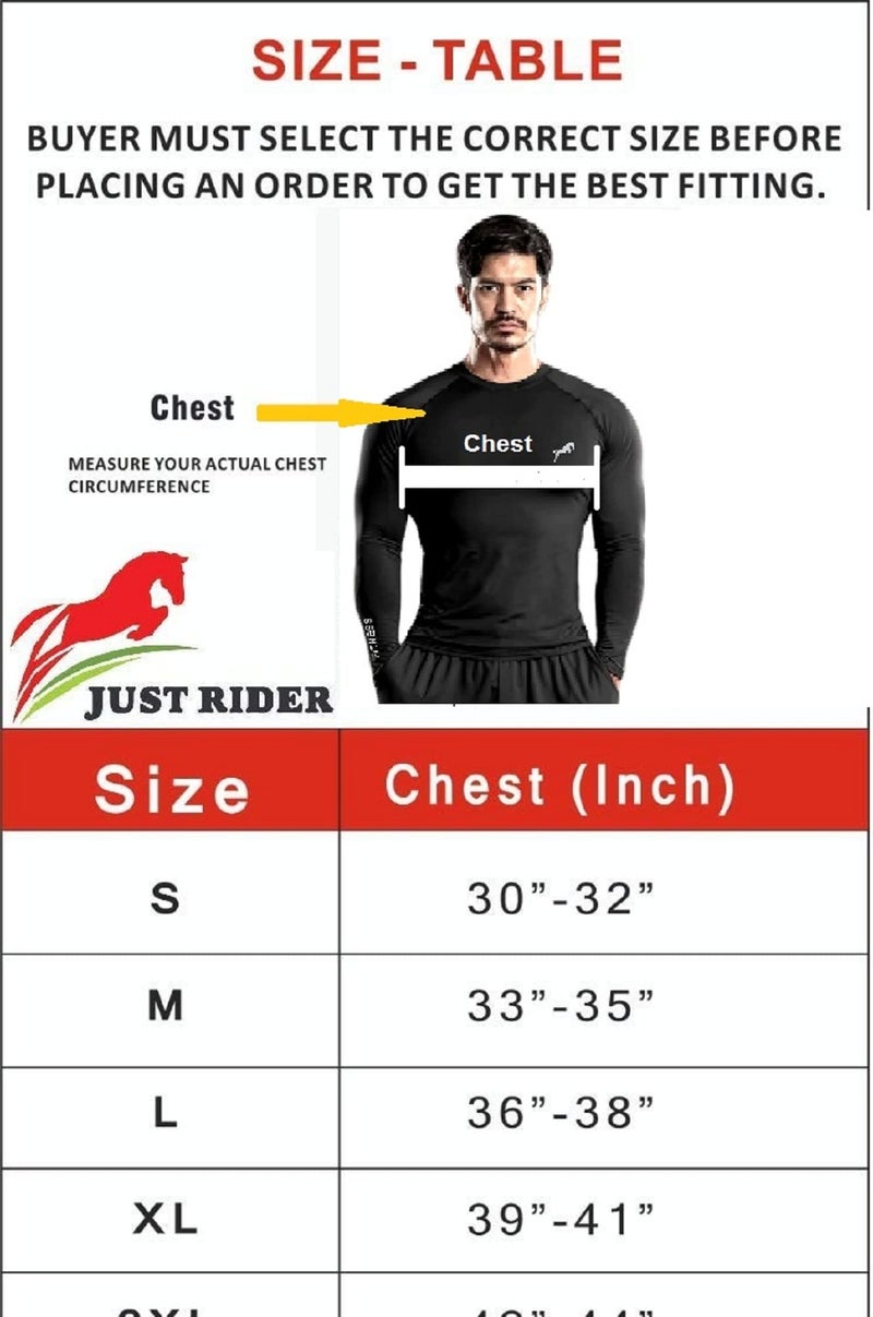 JUST RIDER Men Polyester Compression Swimming Slim Fit T Shirt Full Sleeves (Large) Black - Image 4