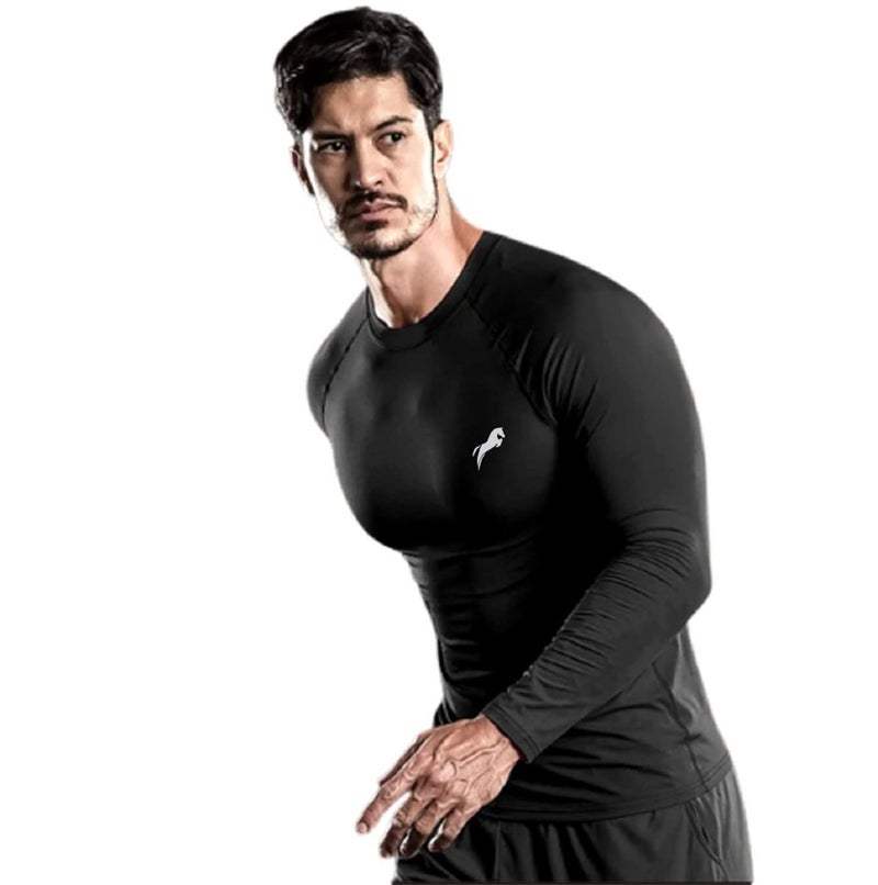 JUST RIDER Men Polyester Compression Swimming Slim Fit T Shirt Full Sleeves (Large) Black - Image 3