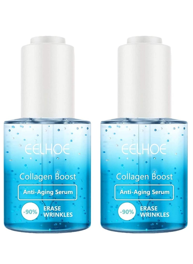 EELHOE Collagen Boost Anti-Aging Serum (2 Bottles, 1 Fl Oz), 90% Collagen Booster to Erase Wrinkles – Firming & Smoothing Serum for Youthful Skin - Image 1