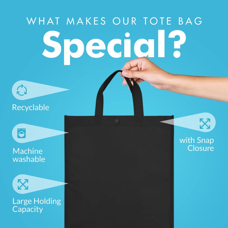Simply Green Solutions Simply Green Solutions - Reusable Grocery Bags, Durable Large Tote Bags, Shopping Bags for Groceries, Utility Tote, Reusable Gift Bags With Handles, 14 x 16.5 x 6, Pack of 10, Black  - Image 4