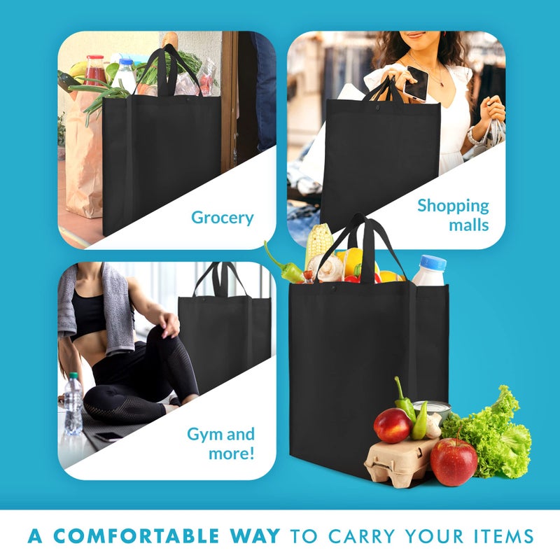 Simply Green Solutions Simply Green Solutions - Reusable Grocery Bags, Durable Large Tote Bags, Shopping Bags for Groceries, Utility Tote, Reusable Gift Bags With Handles, 14 x 16.5 x 6, Pack of 10, Black  - Image 5