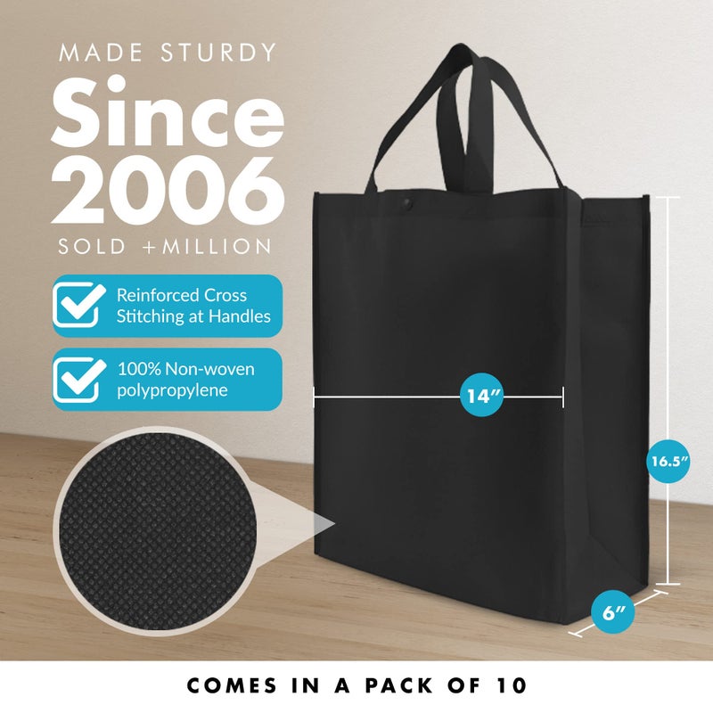 Simply Green Solutions Simply Green Solutions - Reusable Grocery Bags, Durable Large Tote Bags, Shopping Bags for Groceries, Utility Tote, Reusable Gift Bags With Handles, 14 x 16.5 x 6, Pack of 10, Black  - Image 3