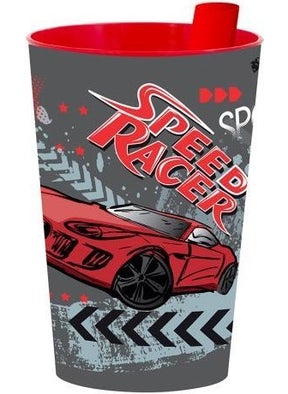 HEREVIN 340 cc Patterned PP Cup with Straw - Speed Racer 