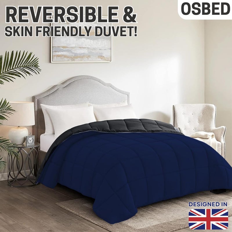 Bed Comforter with Lightweight & Soft Down Alternative | Reversible Cooling Comforter for bedding Duvet Inserts for All Seasons with Washable Microfiber Quilt (Black/Navy, 160 x 220cm) - Image 4