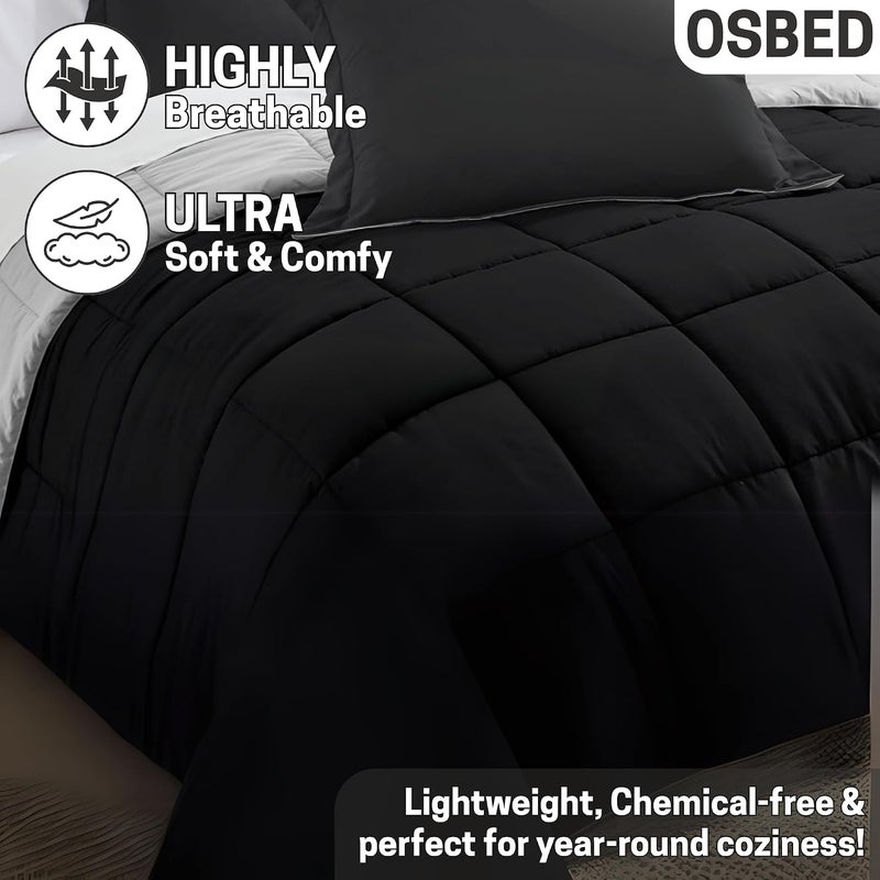 Bed Comforter with Lightweight & Soft Down Alternative | Reversible Cooling Comforter for bedding Duvet Inserts for All Seasons with Washable Microfiber Quilt (Black/Navy, 160 x 220cm) - Image 5