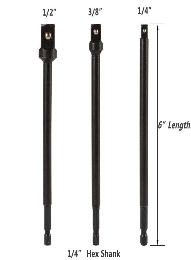 ياكاموز مجموعة محولات مقابس طويلة مقاومة للصدمات من ياكاموز، 3 قطع | مجموعة تمديد قضيب مثقاب سداسي بقطر 1/4 بوصة إلى مقبس مربع | محرك بقطر 1/4 بوصة، 3/8 بوصة، 1/2 بوصة | طول 5.9 بوصة - Image 4