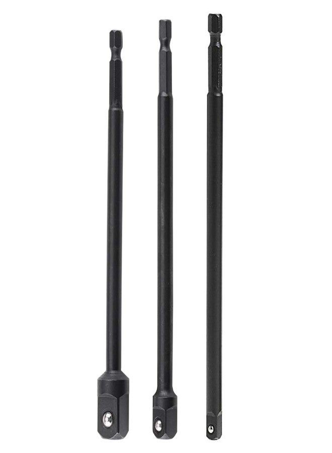 ياكاموز مجموعة محولات مقابس طويلة مقاومة للصدمات من ياكاموز، 3 قطع | مجموعة تمديد قضيب مثقاب سداسي بقطر 1/4 بوصة إلى مقبس مربع | محرك بقطر 1/4 بوصة، 3/8 بوصة، 1/2 بوصة | طول 5.9 بوصة - Image 1